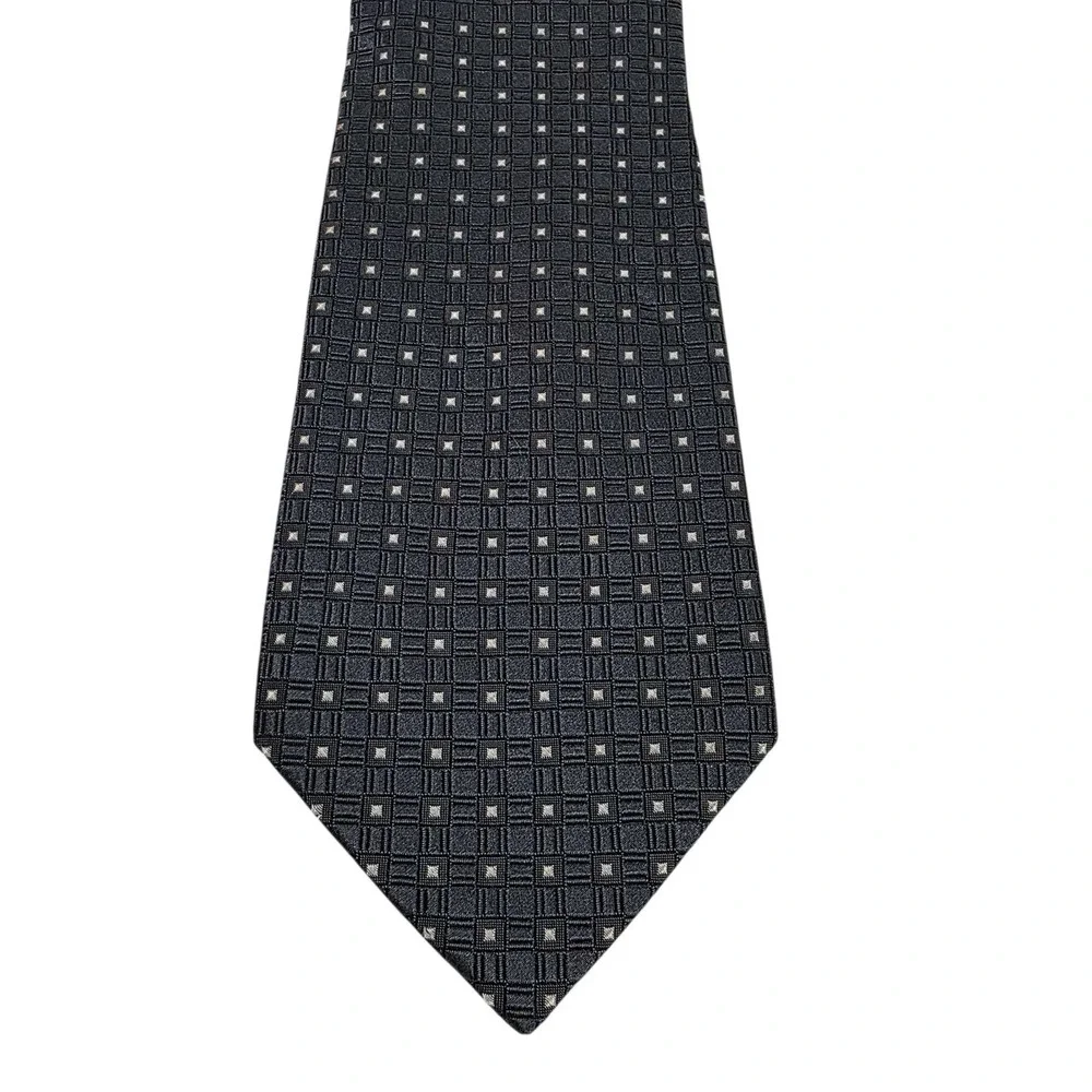 Calvin Klein‎ Silk Tie Men's Gray White Polka Dot Woven Luxury Designer Necktie